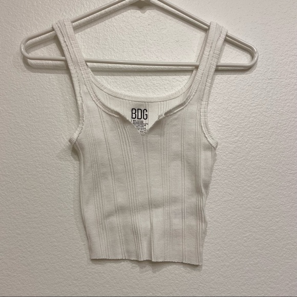 BDG White Ribbed Cropped Notch Tank Top - Picture 1 of 4